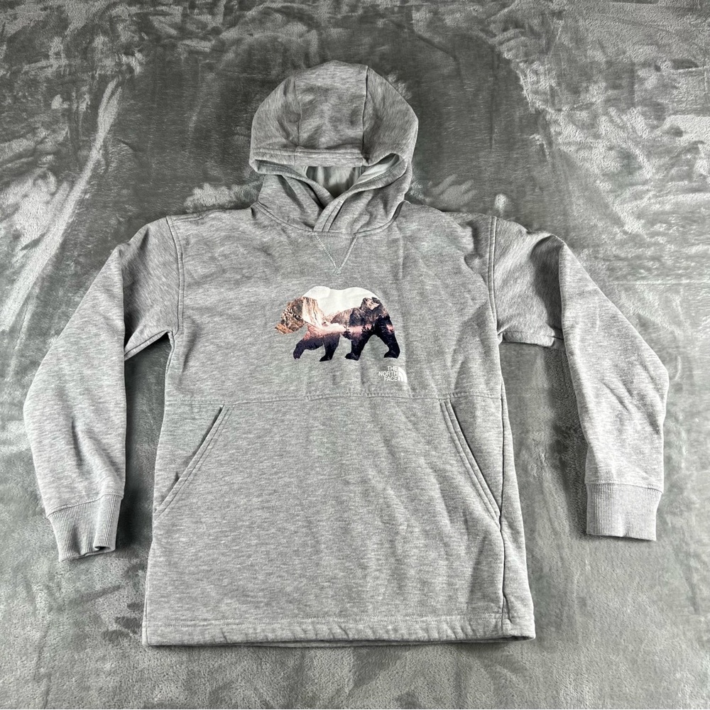 The North Face Bearinda Boys Sz M 10/12 Bear Graphic Pullover Hoodie Gray Unisex